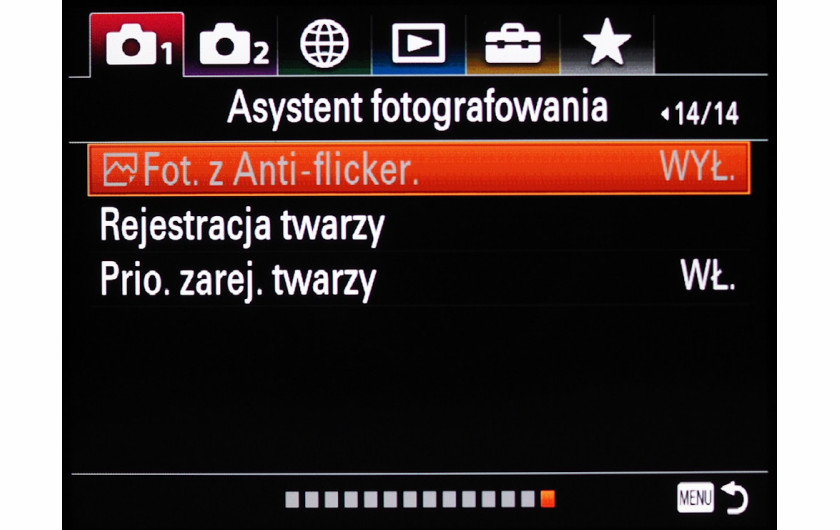 Menu główne aparatu Sony A7R III